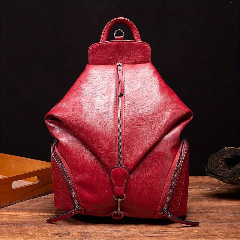 Vintage Julian Backpack Zipper Front Schoolbag Solid Leather Daypack for Women