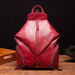 Vintage Julian Backpack Zipper Front Schoolbag Solid Leather Daypack for Women