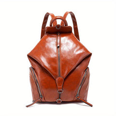 Vintage Julian Backpack Zipper Front Schoolbag Solid Leather Daypack for Women