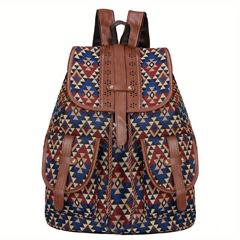 Vintage Geometric Pattern Storage Backpack Ethnic Travel Daypack