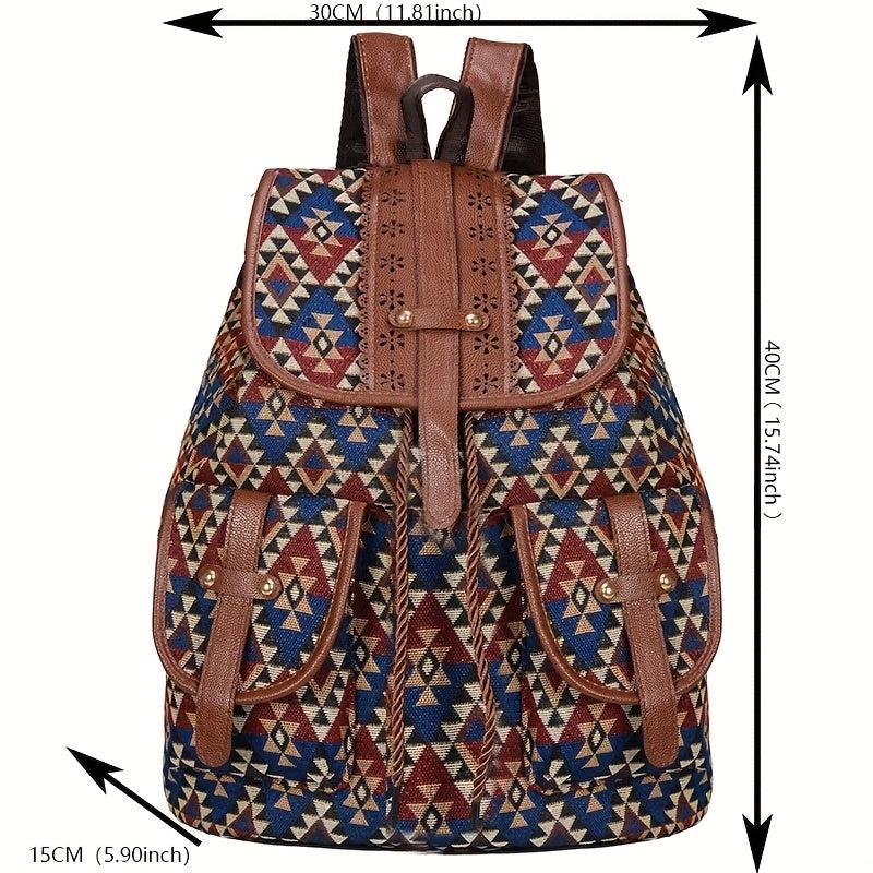 Vintage Geometric Pattern Storage Backpack Ethnic Travel Daypack