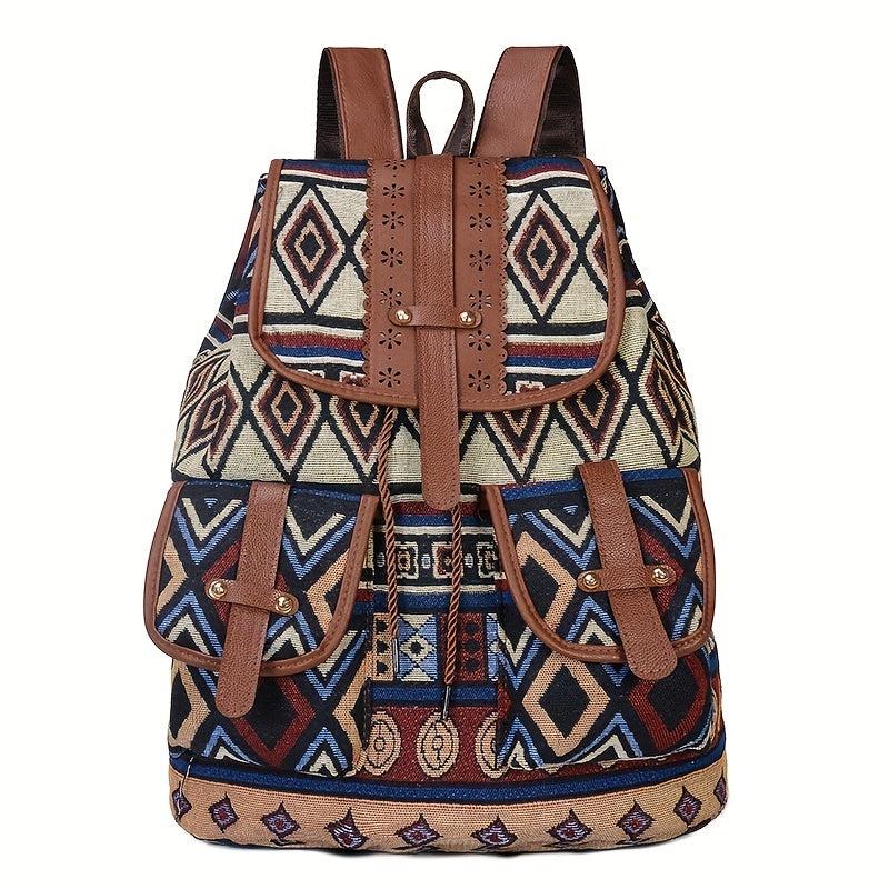 Vintage Geometric Pattern Storage Backpack Ethnic Travel Daypack