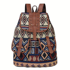 Vintage Geometric Pattern Storage Backpack Ethnic Travel Daypack