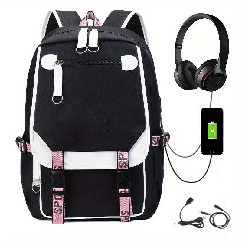 Large Capacity Canvas Laptop Daypack with USB Charging Port