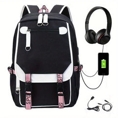 Large Capacity Canvas Laptop Daypack with USB Charging Port