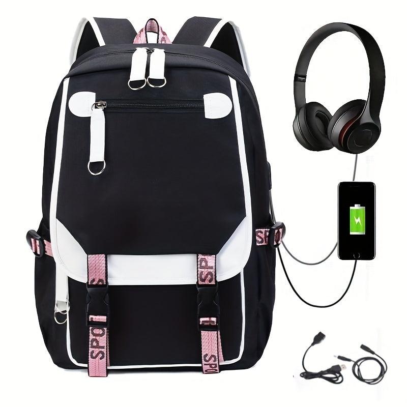 Large Capacity Canvas Laptop Daypack with USB Charging Port