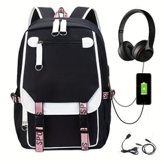 Large Capacity Canvas Laptop Daypack with USB Charging Port