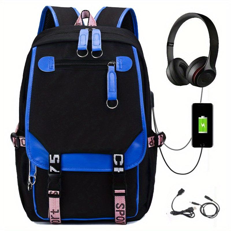 Large Capacity Canvas Laptop Daypack with USB Charging Port