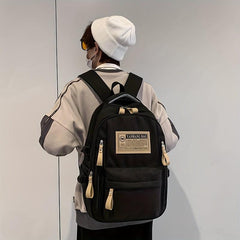 Letter Patch Decor Backpack Preppy Style School Bag Large Capacity