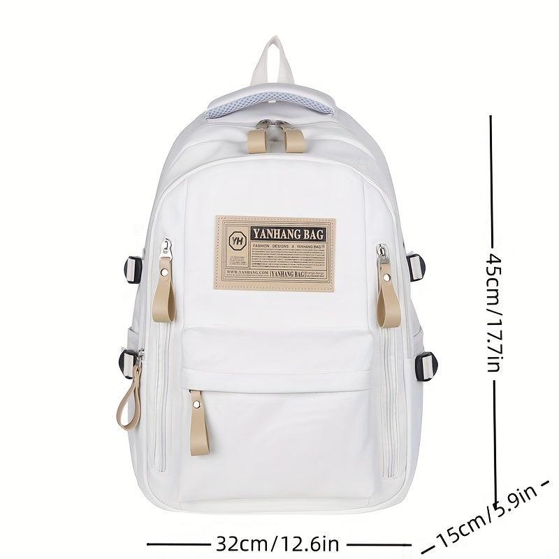 Letter Patch Decor Backpack Preppy Style School Bag Large Capacity