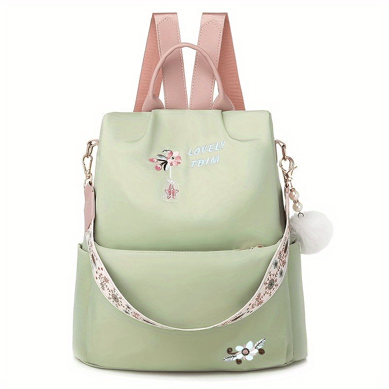 Flower Embroidery Backpack Purse Waterproof Anti-theft Shoulder Bag