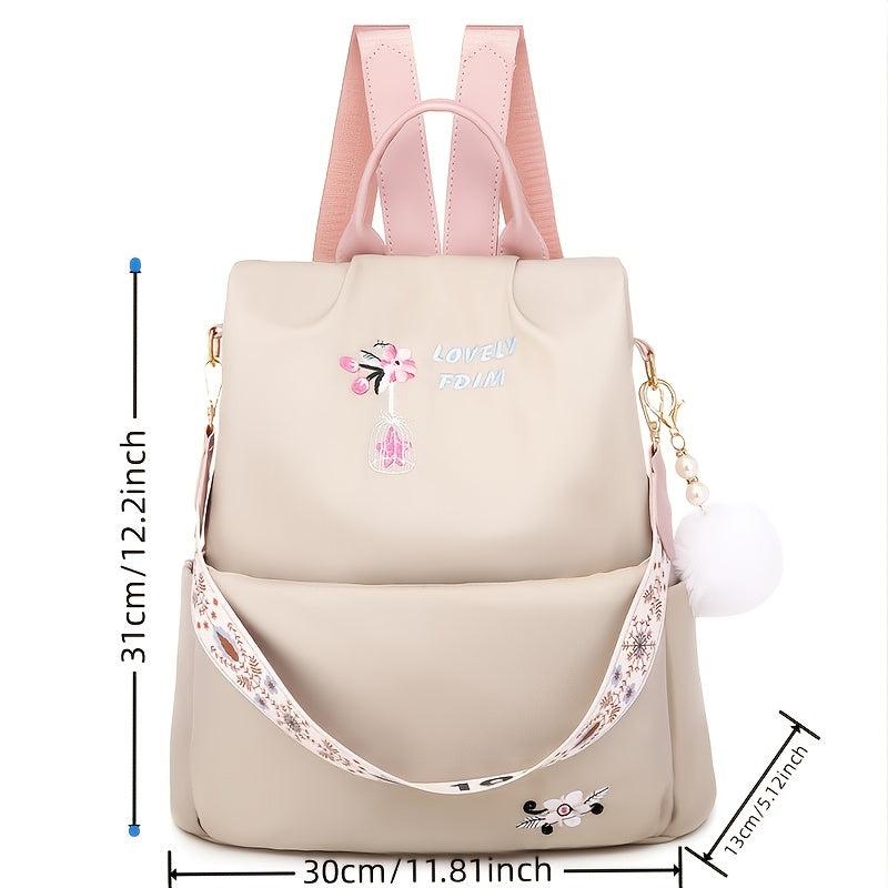 Flower Embroidery Backpack Purse Waterproof Anti-theft Shoulder Bag