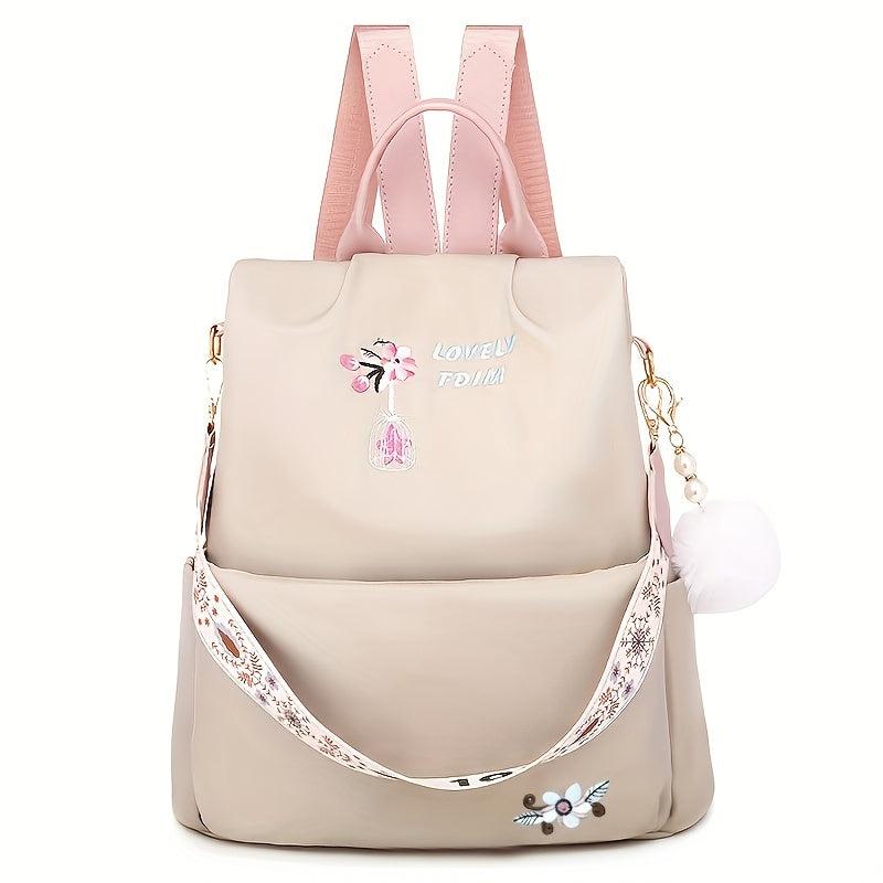 Flower Embroidery Backpack Purse Waterproof Anti-theft Shoulder Bag