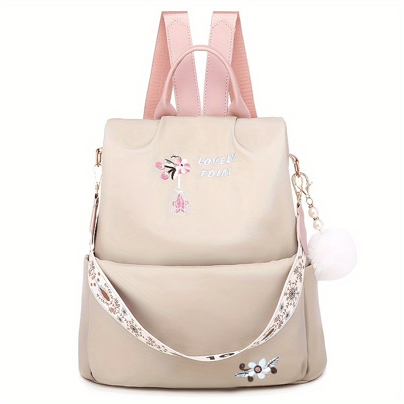 Flower Embroidery Backpack Purse Waterproof Anti-theft Shoulder Bag