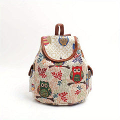 Vintage Owl Pattern Backpack Ethnic Storage Rucksack Women's Lightweight Travel