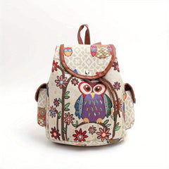 Vintage Owl Pattern Backpack Ethnic Storage Rucksack Women's Lightweight Travel