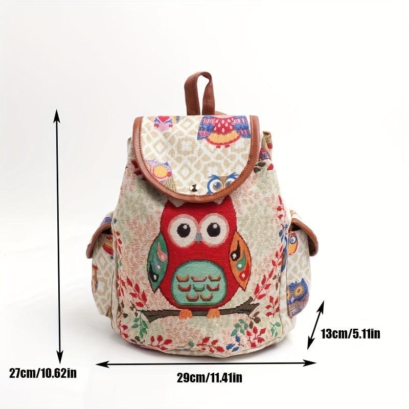 Vintage Owl Pattern Backpack Ethnic Storage Rucksack Women's Lightweight Travel