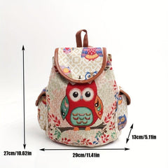 Vintage Owl Pattern Backpack Ethnic Storage Rucksack Women's Lightweight Travel