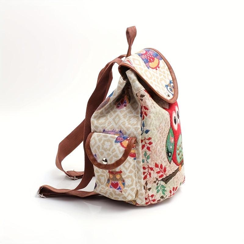 Vintage Owl Pattern Backpack Ethnic Storage Rucksack Women's Lightweight Travel