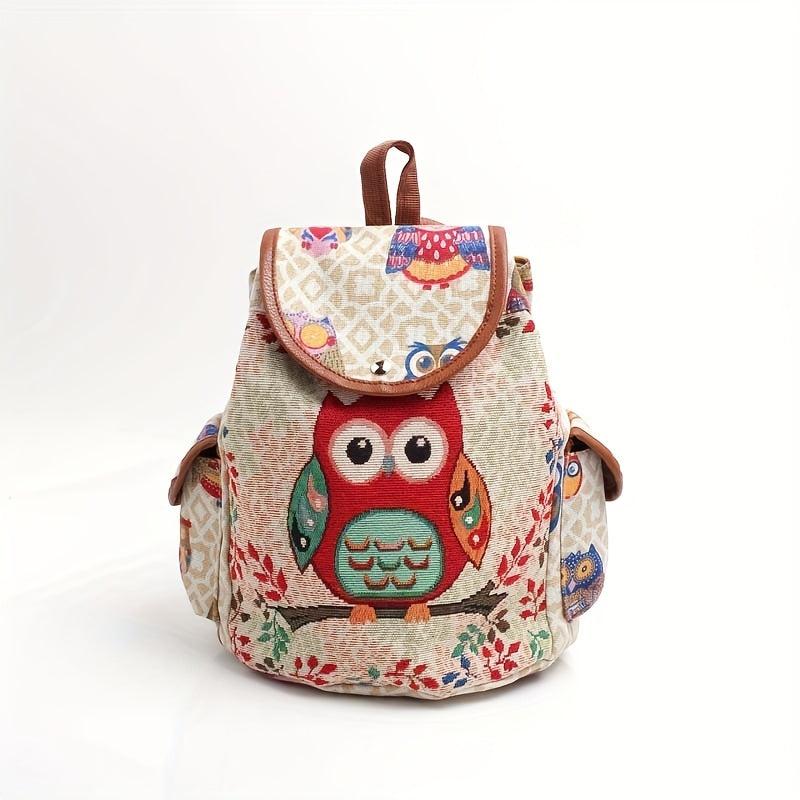 Vintage Owl Pattern Backpack Ethnic Storage Rucksack Women's Lightweight Travel