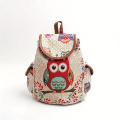 Vintage Owl Pattern Backpack Ethnic Storage Rucksack Women's Lightweight Travel