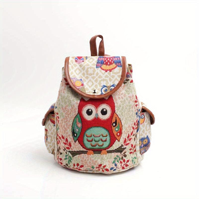 Vintage Owl Pattern Backpack Ethnic Storage Rucksack Women's Lightweight Travel