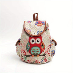 Vintage Owl Pattern Backpack Ethnic Storage Rucksack Women's Lightweight Travel