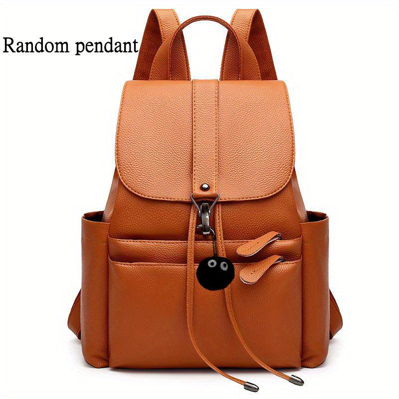 Faux Leather Flap Backpack Drawstring Daypack