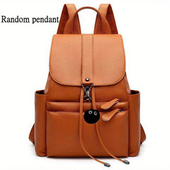 Faux Leather Flap Backpack Drawstring Daypack