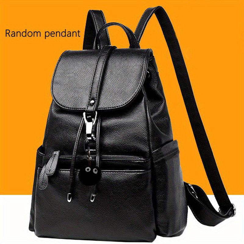 Faux Leather Flap Backpack Drawstring Daypack