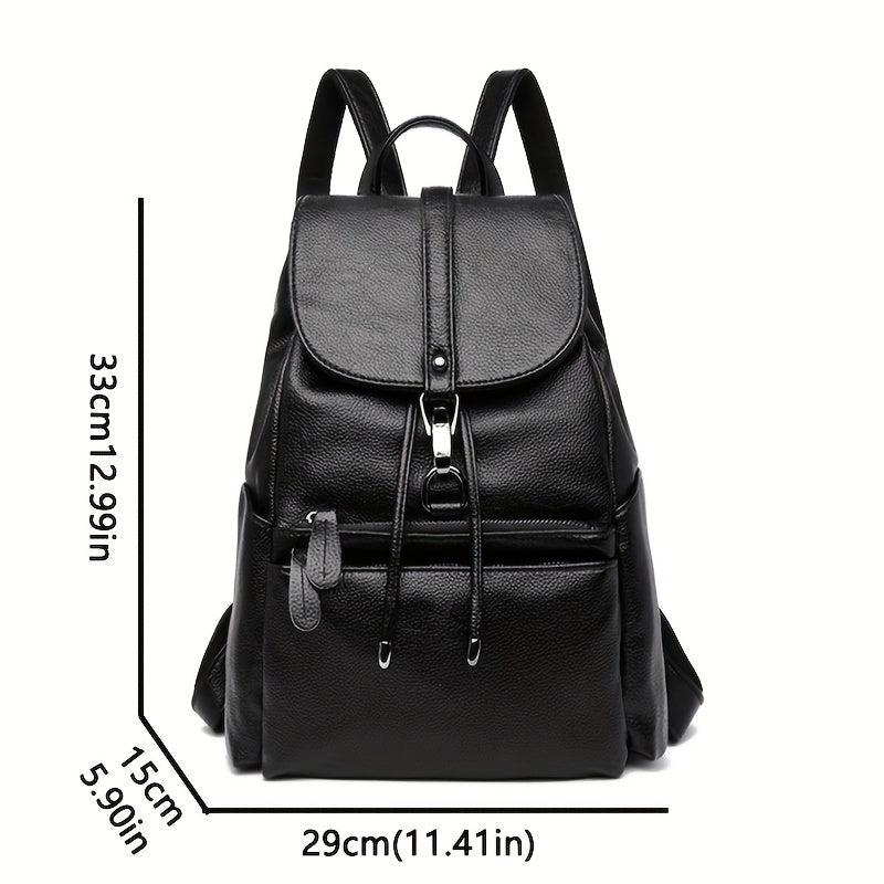 Faux Leather Flap Backpack Drawstring Daypack