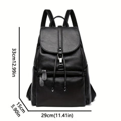 Faux Leather Flap Backpack Drawstring Daypack