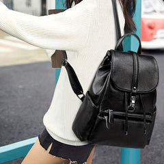 Faux Leather Flap Backpack Drawstring Daypack