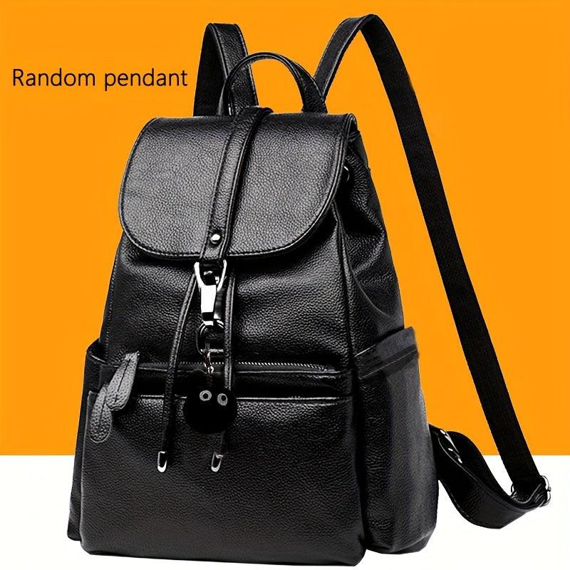 Faux Leather Flap Backpack Drawstring Daypack