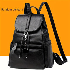 Faux Leather Flap Backpack Drawstring Daypack