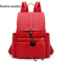 Faux Leather Flap Backpack Drawstring Daypack