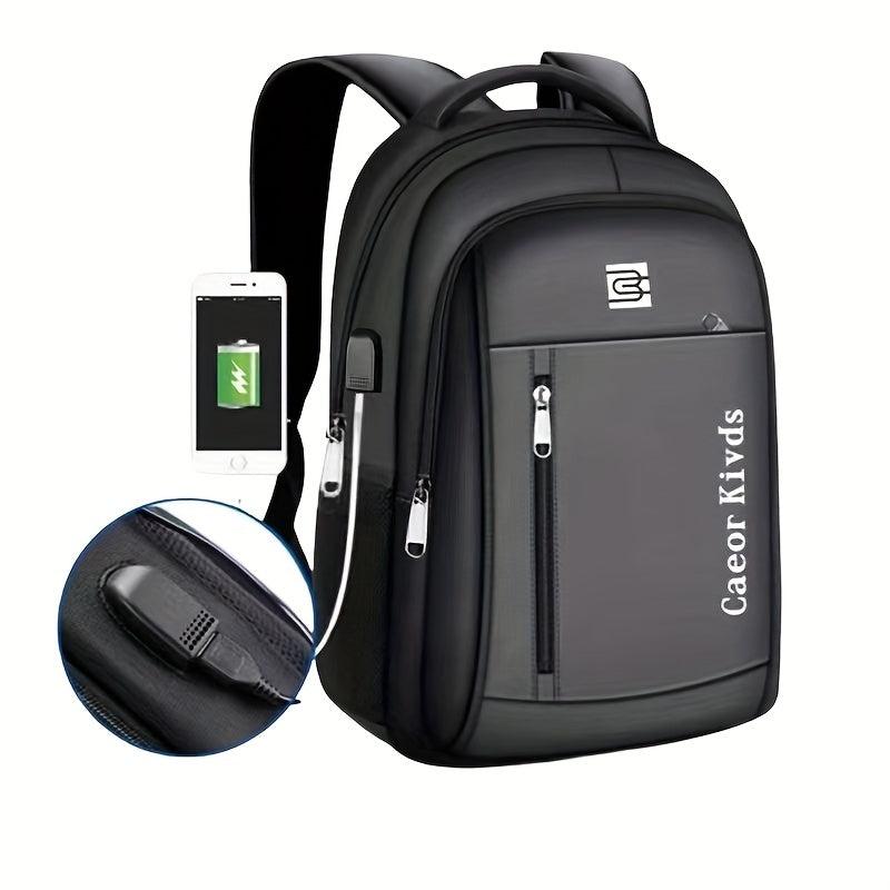 Letter Graphic Laptop Backpack Nylon Schoolbag USB Charging Port