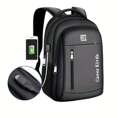 Letter Graphic Laptop Backpack Nylon Schoolbag USB Charging Port