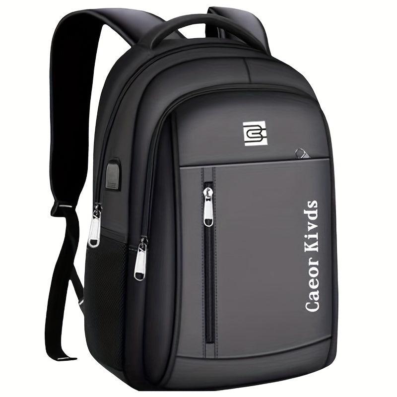 Letter Graphic Laptop Backpack Nylon Schoolbag USB Charging Port