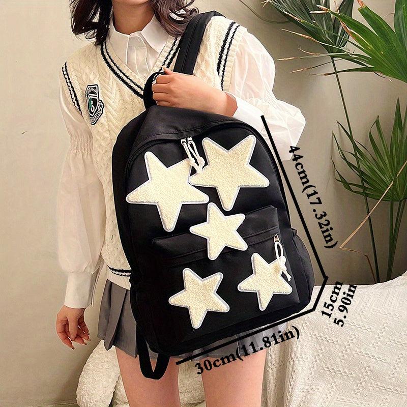 Plush Star Patch Decor Backpack Preppy Style Student Bookbag