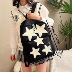 Plush Star Patch Decor Backpack Preppy Style Student Bookbag