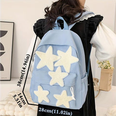 Plush Star Patch Decor Backpack Preppy Style Student Bookbag