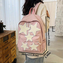 Plush Star Patch Decor Backpack Preppy Style Student Bookbag