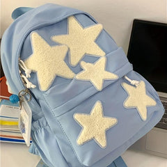 Plush Star Patch Decor Backpack Preppy Style Student Bookbag