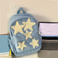 Plush Star Patch Decor Backpack Preppy Style Student Bookbag