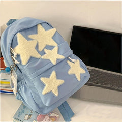 Plush Star Patch Decor Backpack Preppy Style Student Bookbag