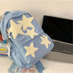 Plush Star Patch Decor Backpack Preppy Style Student Bookbag