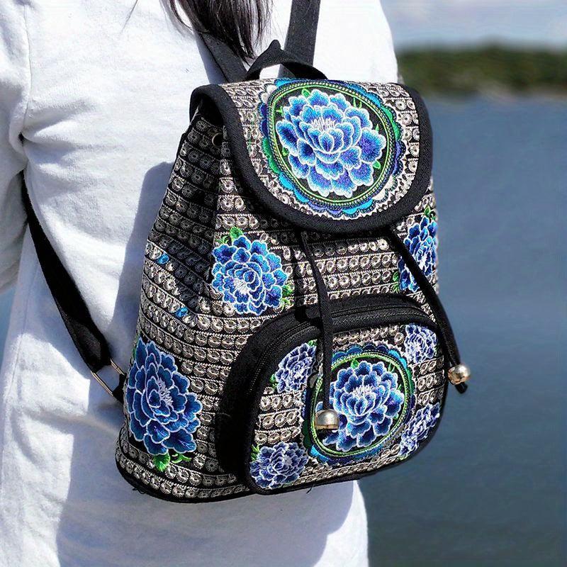 Women's Ethnic Style Backpack Floral Embroidery Canvas School Bag