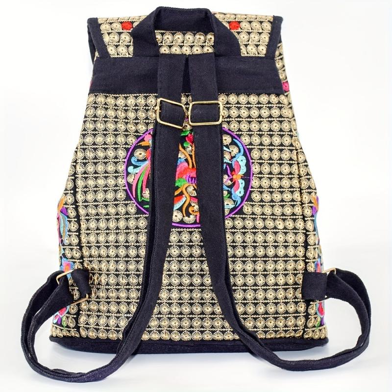 Women's Ethnic Style Backpack Floral Embroidery Canvas School Bag
