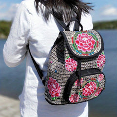 Women's Ethnic Style Backpack Floral Embroidery Canvas School Bag